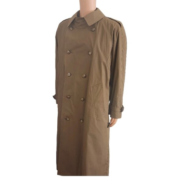 London Fog Trench Coat 3M Thinsulate Removable Liner Double Breasted Khaki Mens - Picture 7 of 13